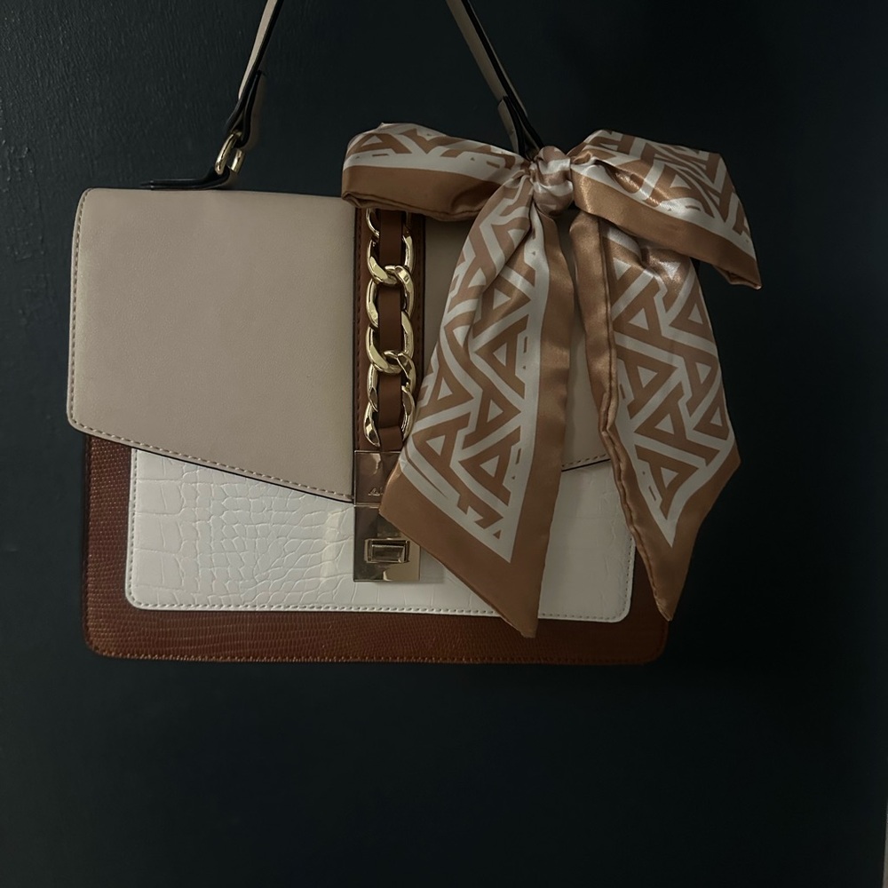 Aldo Tan and Cream Shoulder Bag with Gold Chain